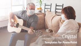  Presentation with cold play - Colorful presentation design enhanced with coronavirus-covid-19-couple-old backdrop and a coral colored foreground