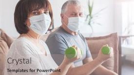  Presentation with exercise sport - Colorful PPT layouts enhanced with coronavirus-covid-19-couple-old backdrop and a coral colored foreground