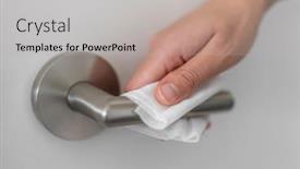  Presentation with doorknob - Amazing slide deck having coronavirus-covid-19-prevention-cleaning backdrop and a light gray colored foreground