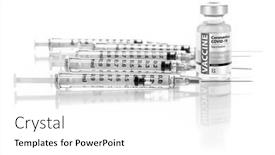  Presentation with covid vaccine - Beautiful presentation theme featuring coronavirus-covid-19-vaccine-vial backdrop and a white colored foreground