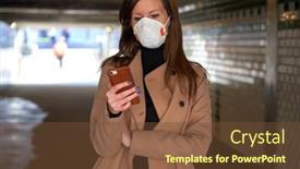  Presentation with virus disease - Colorful PPT theme enhanced with coronavirus-disease-woman-wearing-face backdrop and a tawny brown colored foreground