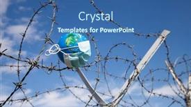  Presentation with covid coronavirus - Amazing PPT theme having coronavirus-global-fight-concept-covid backdrop and a ocean colored foreground