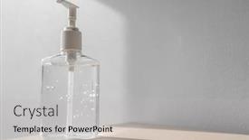  Presentation with hygiene - Presentation design enhanced with coronavirus-hand-sanitizer-bottle-dispensing background and a light gray colored foreground