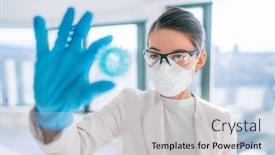  Presentation with corona virus - PPT layouts with coronavirus-lab-research-woman-researcher background and a light gray colored foreground