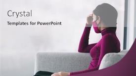  Presentation with face mask - PPT theme consisting of coronavirus-lockdown-worried-young-woman background and a white colored foreground