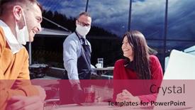  Presentation with business casual - Colorful presentation theme enhanced with coronavirus-outbreak-group-of-casual backdrop and a violet colored foreground