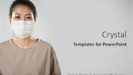  Presentation with slogan - PPT theme consisting of coronavirus-pandemic-serious-asian-woman background and a light gray colored foreground