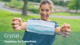  Presentation with surgical - Slide set consisting of coronavirus-prevention-concept-woman-showing background and a ocean colored foreground