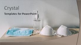  Presentation with surgical masks - Beautiful presentation design featuring coronavirus-prevention-medical-surgical-masks backdrop and a light gray colored foreground