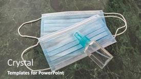  Presentation with surgical masks - Amazing theme having coronavirus-protection-hand-sanitizer-bottle backdrop and a dark gray colored foreground