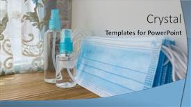  Presentation with surgical masks - Amazing slide deck having coronavirus-protection-hand-sanitizer-bottle backdrop and a light gray colored foreground