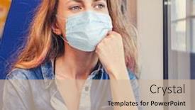  Presentation with train transport - Presentation theme with coronavirus-quarantine-woman-traveling background and a soft green colored foreground