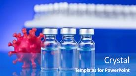 Presentation with ampoule - Presentation design having coronavirus-vaccine-ampoule-healthcare-cure background and a teal colored foreground