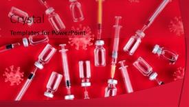  Presentation with coronavirus - Slide set enhanced with coronavirus-vaccine-bottle-and-syringe background and a crimson colored foreground