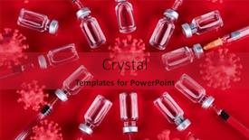  Presentation with coronavirus - Presentation theme consisting of coronavirus-vaccine-bottle-and-syringe background and a crimson colored foreground