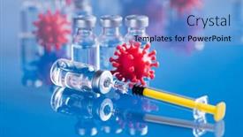  Presentation with coronavirus - Presentation theme enhanced with coronavirus-vaccine-bottle-and-syringe background and a light blue colored foreground