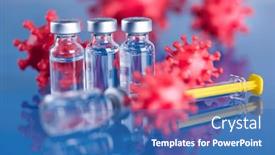  Presentation with coronavirus - PPT theme having coronavirus-vaccine-bottle-and-syringe background and a teal colored foreground