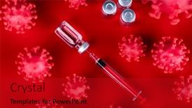  Presentation with coronavirus - Slide set consisting of coronavirus-vaccine-bottle-and-syringe background and a crimson colored foreground