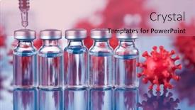  Presentation with vaccine - Presentation design having coronavirus-vaccine-bottle-and-syringe background and a coral colored foreground