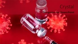  Presentation with vaccine - PPT theme featuring coronavirus-vaccine-bottle-and-syringe background and a crimson colored foreground
