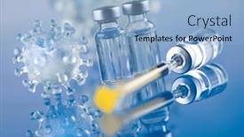  Presentation with vaccine - PPT theme consisting of coronavirus-vaccine-bottle-and-syringe background and a light blue colored foreground