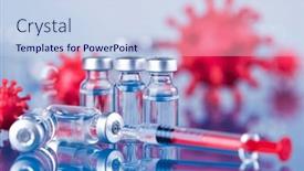  Presentation with vaccine - PPT theme featuring coronavirus-vaccine-bottle-and-syringe background and a sky blue colored foreground