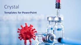  Presentation with vaccine - PPT theme enhanced with coronavirus-vaccine-bottle-and-syringe background and a sky blue colored foreground