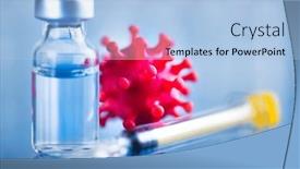  Presentation with vaccine - PPT theme with coronavirus-vaccine-bottle-and-syringe background and a light blue colored foreground