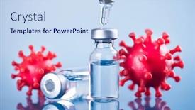  Presentation with vaccine - Theme enhanced with coronavirus-vaccine-bottle-and-syringe background and a sky blue colored foreground