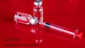  Presentation with vaccine - Theme with coronavirus-vaccine-bottle-and-syringe background and a crimson colored foreground