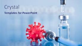  Presentation with vaccine - Theme consisting of coronavirus-vaccine-bottle-and-syringe background and a sky blue colored foreground