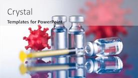  Presentation with vaccine - Presentation design featuring coronavirus-vaccine-bottle-and-syringe background and a light gray colored foreground