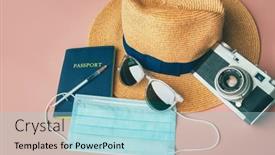  Presentation with passport travel - PPT theme having coronavirus-vaccine-passport-travel-essentials background and a  colored foreground