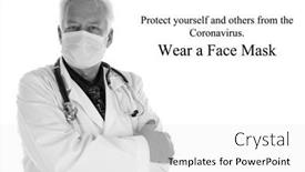  Presentation with safe - Audience pleasing PPT theme consisting of coronavirus-warning-doctor-wears backdrop and a white colored foreground