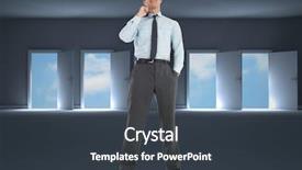  Presentation with opening doors - Colorful presentation design enhanced with corporat - smiling businessman holding his jacket backdrop and a  colored foreground