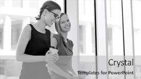  Presentation with coffee cup diary - Audience pleasing PPT layouts consisting of corporate 2 18 - happy businesswomen with disposable coffee backdrop and a light gray colored foreground