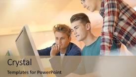  Presentation with working together - Beautiful theme featuring corporate 2 18 - students in class working together backdrop and a coral colored foreground