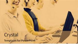  Presentation with customer service - Slides with corporate 2 18 - team of customer service executives background and a  colored foreground