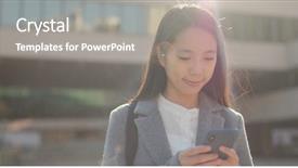  Presentation with mobile use - Theme enhanced with corporate acquisition - business woman use of mobile background and a gray colored foreground