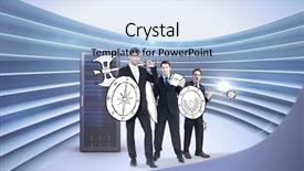  Presentation with army corp engineers - Audience pleasing presentation theme consisting of corporate army against abstract room backdrop and a  colored foreground