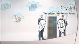  Presentation with corporate events and decoration presentation - Presentation design featuring corporate army against grey background background and a sky blue colored foreground