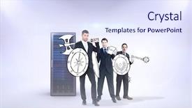  Presentation with army forces female - PPT layouts having corporate army against grey background background and a sky blue colored foreground