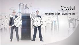  Presentation with corporate - Audience pleasing presentation theme consisting of corporate army against grey background backdrop and a sky blue colored foreground