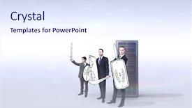  Presentation with defensive tactics army - Presentation theme featuring corporate army against grey background background and a sky blue colored foreground