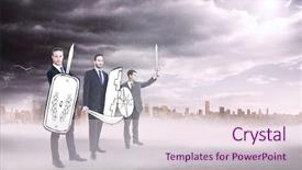  Presentation with horizon - Cool new presentation design with corporate army against large city backdrop and a lemonade colored foreground