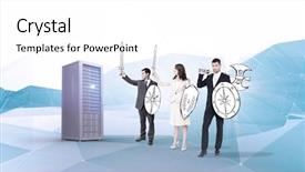  Presentation with army corp engineers - Colorful PPT theme enhanced with corporate army against server tower backdrop and a white colored foreground