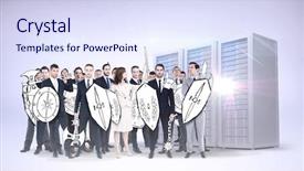  Presentation with corporate - Presentation design featuring corporate army against three digital background and a sky blue colored foreground