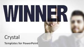  Presentation with win win in business - Colorful presentation enhanced with corporate awards ceremony - business man pointing the text backdrop and a white colored foreground