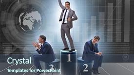  Presentation with awards ceremony - PPT theme featuring corporate awards ceremony - businessman after successful transaction background and a  colored foreground