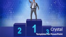  Presentation with competition - Amazing PPT theme having corporate awards ceremony - businessman taking first place backdrop and a  colored foreground